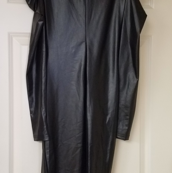 NWT VOILA Faux Leather Long Sleeve Rushed Front Wrap Mini Dress M - Picture 11 of 16